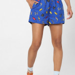 Women Blue Printed Cotton Shorts