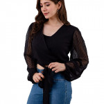 Women's Full Sleeves Solid Regular Black Top