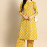 Women's Yellow Colour Cotton Printed Kurta with Palazzo Set