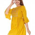 Casual Bell Sleeves Embroidered Women Yellow Top