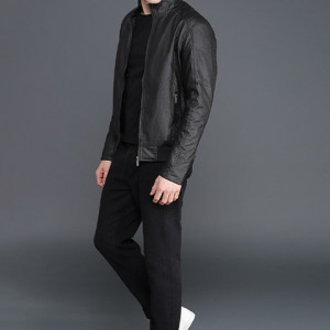 Men Black Solid Biker Jacket