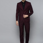 Burgundy Self-Design Slim Fit Formal Suit