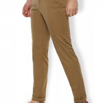 Slim Fit Men Beige Cotton Blend Trousers