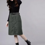 Women Solid Flared Dark Grey Skirt